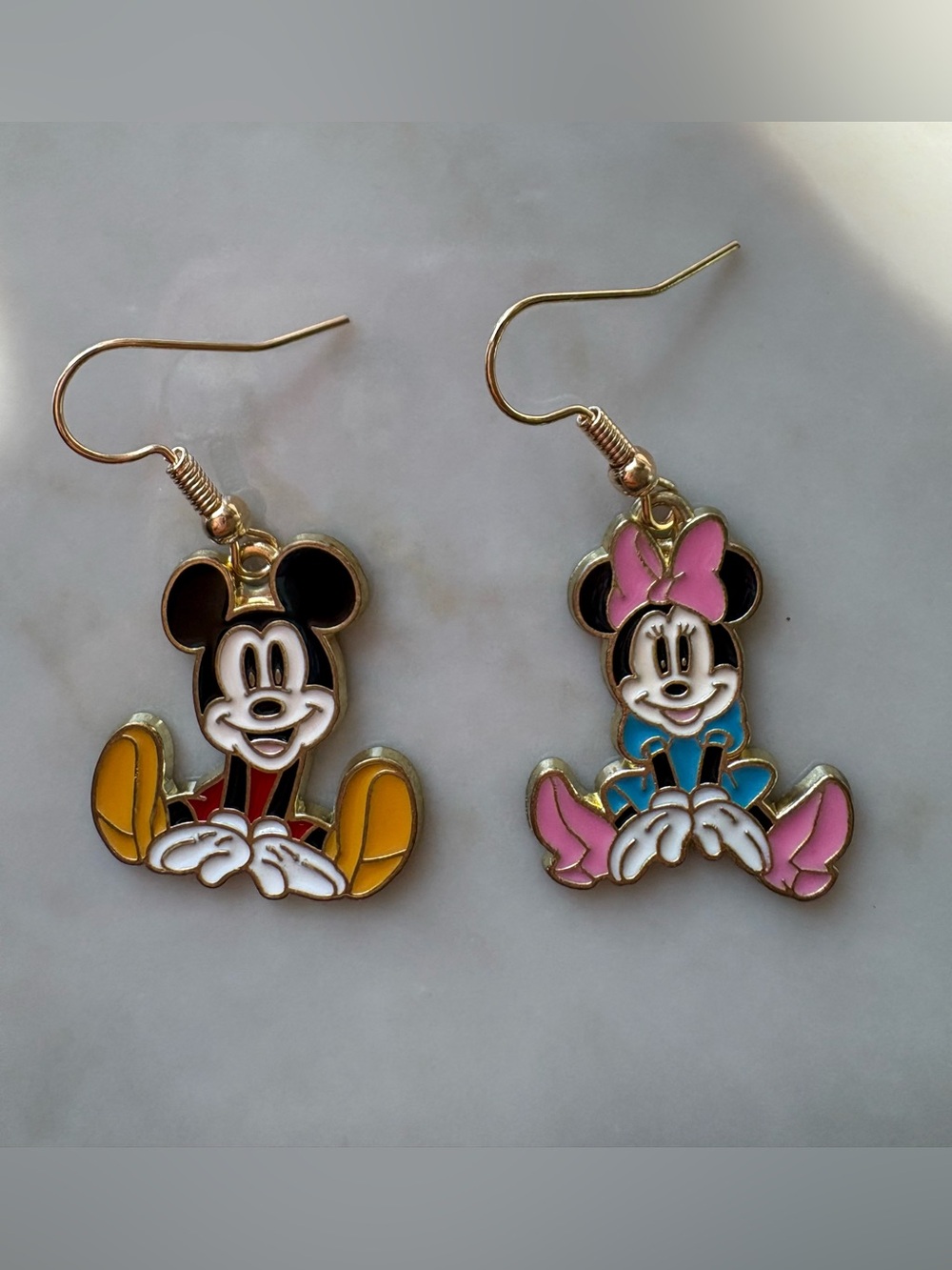 Disney Mickey & Minnie Kids Enamel Drop Earrings - Pink, Yellow & Blue